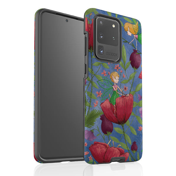 Samsung phone case-Fairies And Flowers By Maja Lindberg-Product Details Raised bevel to protect screen from scratches. Impact resistant polycarbonate shell and shock absorbing inner TPU liner. Secure fit with design wrapping around side of the case and full access to ports. Compatible with Qi-standard wireless charging. Thickness 1/8 inch (3mm), weight 30g. Compatibility See drop down menu for options, please select the right case as we print to order.-Stringberry