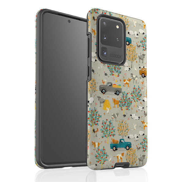 Samsung phone case-Farm Life Grey By Katherine Quinn-Product Details Raised bevel to protect screen from scratches. Impact resistant polycarbonate shell and shock absorbing inner TPU liner. Secure fit with design wrapping around side of the case and full access to ports. Compatible with Qi-standard wireless charging. Thickness 1/8 inch (3mm), weight 30g. Compatibility See drop down menu for options, please select the right case as we print to order.-Stringberry