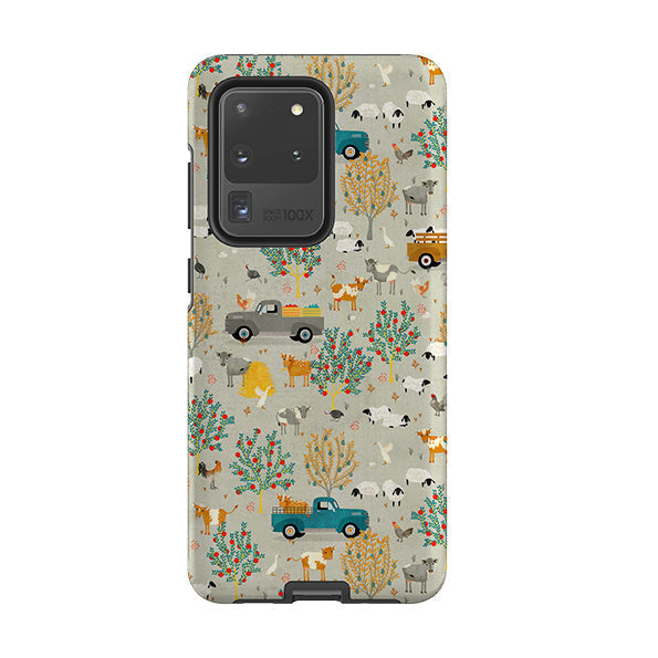 Samsung phone case-Farm Life Grey By Katherine Quinn-Product Details Raised bevel to protect screen from scratches. Impact resistant polycarbonate shell and shock absorbing inner TPU liner. Secure fit with design wrapping around side of the case and full access to ports. Compatible with Qi-standard wireless charging. Thickness 1/8 inch (3mm), weight 30g. Compatibility See drop down menu for options, please select the right case as we print to order.-Stringberry