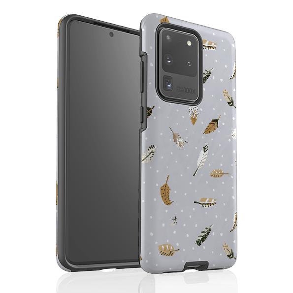 Samsung phone case-Feathers Fly By Sarah Campbell-Product Details Raised bevel to protect screen from scratches. Impact resistant polycarbonate shell and shock absorbing inner TPU liner. Secure fit with design wrapping around side of the case and full access to ports. Compatible with Qi-standard wireless charging. Thickness 1/8 inch (3mm), weight 30g. Compatibility See drop down menu for options, please select the right case as we print to order.-Stringberry