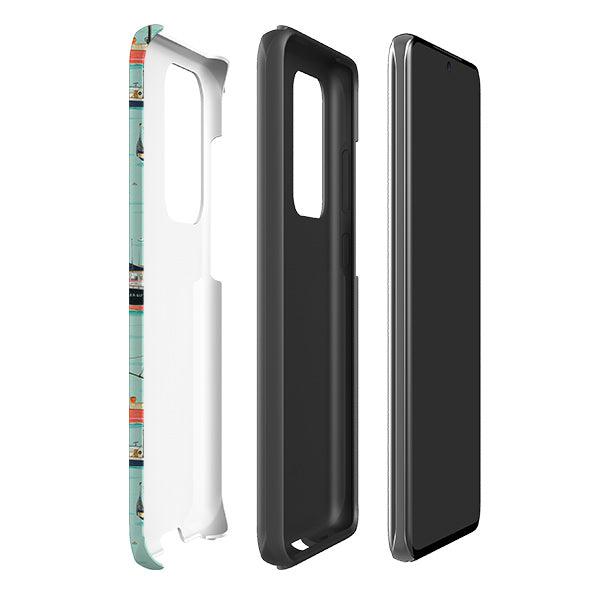 Samsung phone case-Fishing Boats By Katherine Quinn-Product Details Raised bevel to protect screen from scratches. Impact resistant polycarbonate shell and shock absorbing inner TPU liner. Secure fit with design wrapping around side of the case and full access to ports. Compatible with Qi-standard wireless charging. Thickness 1/8 inch (3mm), weight 30g. Compatibility See drop down menu for options, please select the right case as we print to order.-Stringberry