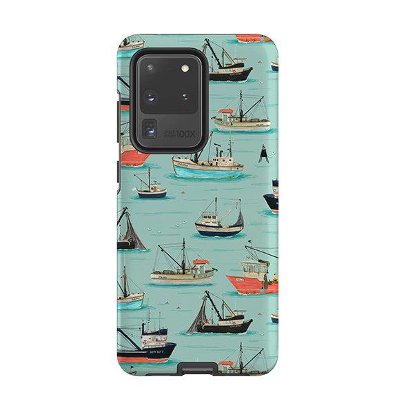 Samsung phone case-Fishing Boats By Katherine Quinn-Product Details Raised bevel to protect screen from scratches. Impact resistant polycarbonate shell and shock absorbing inner TPU liner. Secure fit with design wrapping around side of the case and full access to ports. Compatible with Qi-standard wireless charging. Thickness 1/8 inch (3mm), weight 30g. Compatibility See drop down menu for options, please select the right case as we print to order.-Stringberry