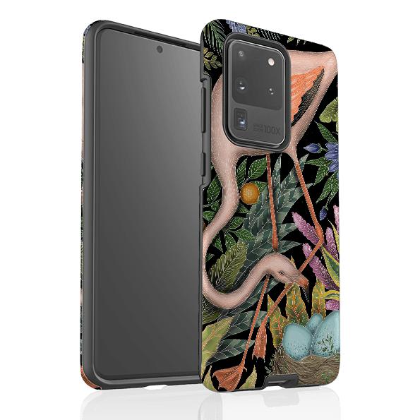 Samsung phone case-Flamingo By Catherine Rowe-Product Details Raised bevel to protect screen from scratches. Impact resistant polycarbonate shell and shock absorbing inner TPU liner. Secure fit with design wrapping around side of the case and full access to ports. Compatible with Qi-standard wireless charging. Thickness 1/8 inch (3mm), weight 30g. Compatibility See drop down menu for options, please select the right case as we print to order.-Stringberry