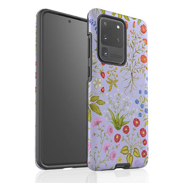 Samsung phone case-Fleurs Blue By Catherine Rowe-Product Details Raised bevel to protect screen from scratches. Impact resistant polycarbonate shell and shock absorbing inner TPU liner. Secure fit with design wrapping around side of the case and full access to ports. Compatible with Qi-standard wireless charging. Thickness 1/8 inch (3mm), weight 30g. Compatibility See drop down menu for options, please select the right case as we print to order.-Stringberry