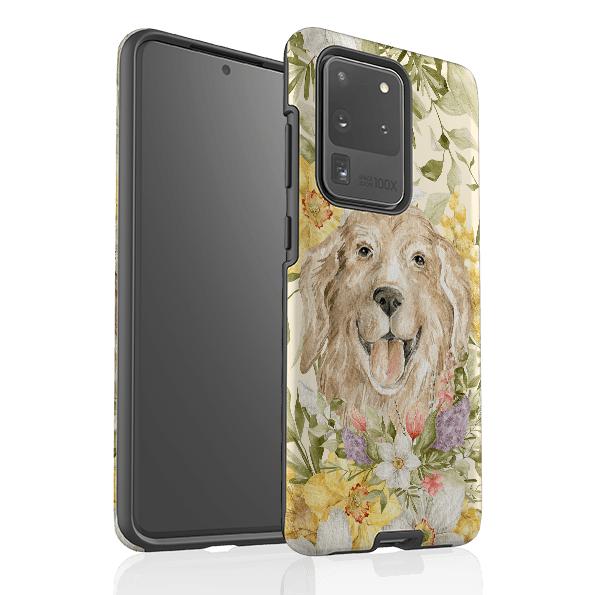 Samsung phone case-Floral Dog-Product Details Raised bevel to protect screen from scratches. Impact resistant polycarbonate shell and shock absorbing inner TPU liner. Secure fit with design wrapping around side of the case and full access to ports. Compatible with Qi-standard wireless charging. Thickness 1/8 inch (3mm), weight 30g. Compatibility See drop down menu for options, please select the right case as we print to order.-Stringberry