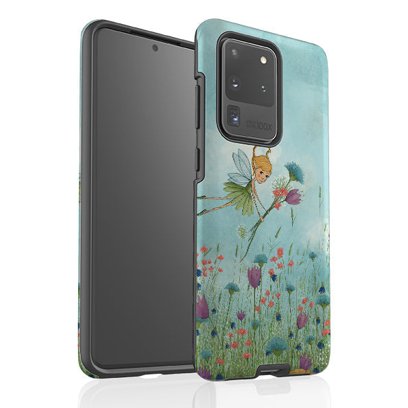 Samsung phone case-Flower Fairy By Maja Lindberg-Product Details Raised bevel to protect screen from scratches. Impact resistant polycarbonate shell and shock absorbing inner TPU liner. Secure fit with design wrapping around side of the case and full access to ports. Compatible with Qi-standard wireless charging. Thickness 1/8 inch (3mm), weight 30g. Compatibility See drop down menu for options, please select the right case as we print to order.-Stringberry