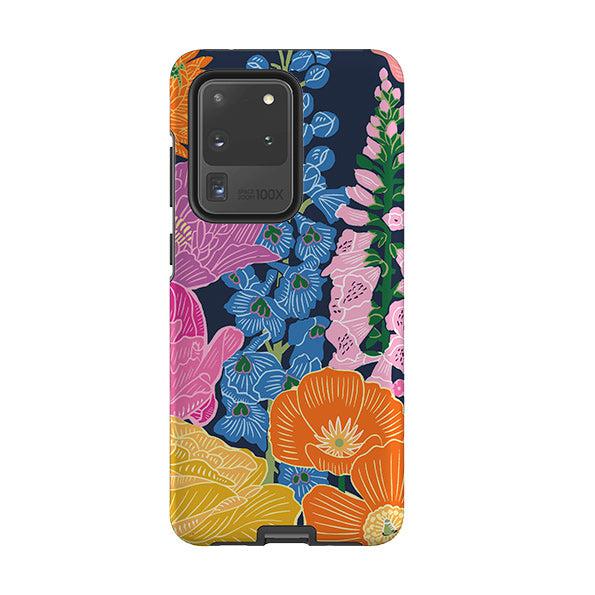 Samsung phone case-Flower Garden Navy By Kate Heiss-Product Details Raised bevel to protect screen from scratches. Impact resistant polycarbonate shell and shock absorbing inner TPU liner. Secure fit with design wrapping around side of the case and full access to ports. Compatible with Qi-standard wireless charging. Thickness 1/8 inch (3mm), weight 30g. Compatibility See drop down menu for options, please select the right case as we print to order.-Stringberry