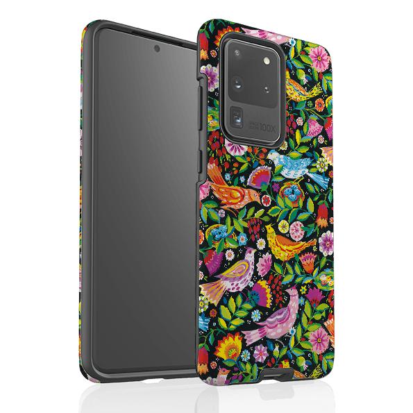 Samsung phone case-Folk Birds By Sarah Campbell-Product Details Raised bevel to protect screen from scratches. Impact resistant polycarbonate shell and shock absorbing inner TPU liner. Secure fit with design wrapping around side of the case and full access to ports. Compatible with Qi-standard wireless charging. Thickness 1/8 inch (3mm), weight 30g. Compatibility See drop down menu for options, please select the right case as we print to order.-Stringberry