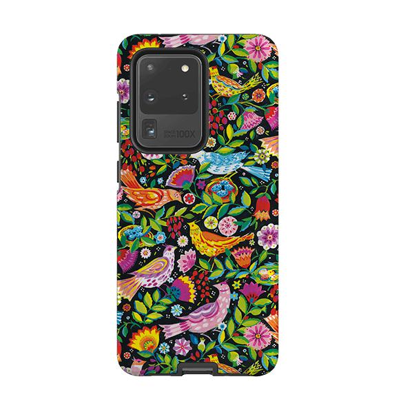 Samsung phone case-Folk Birds By Sarah Campbell-Product Details Raised bevel to protect screen from scratches. Impact resistant polycarbonate shell and shock absorbing inner TPU liner. Secure fit with design wrapping around side of the case and full access to ports. Compatible with Qi-standard wireless charging. Thickness 1/8 inch (3mm), weight 30g. Compatibility See drop down menu for options, please select the right case as we print to order.-Stringberry