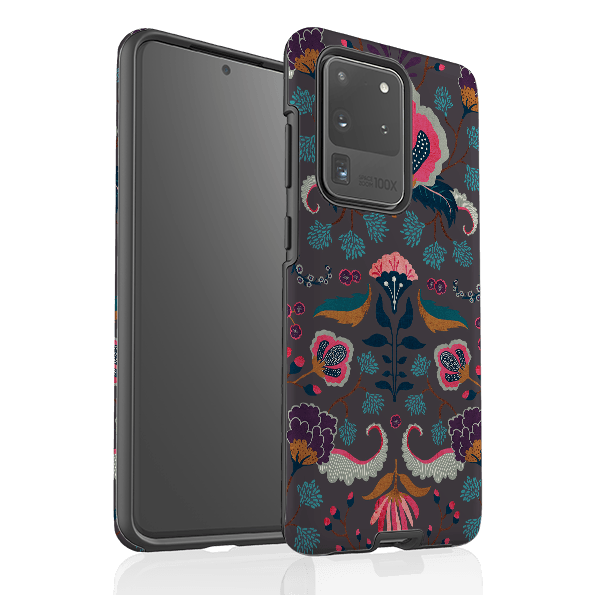 Samsung phone case-Folk Floral By Katherine Quinn-Product Details Raised bevel to protect screen from scratches. Impact resistant polycarbonate shell and shock absorbing inner TPU liner. Secure fit with design wrapping around side of the case and full access to ports. Compatible with Qi-standard wireless charging. Thickness 1/8 inch (3mm), weight 30g. Compatibility See drop down menu for options, please select the right case as we print to order.-Stringberry
