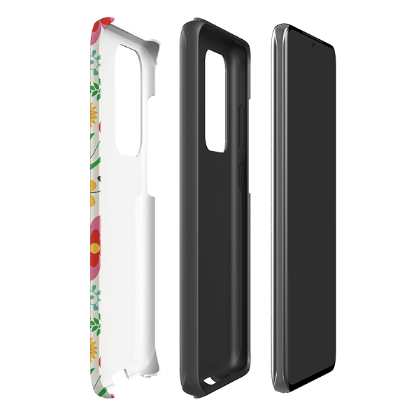 Samsung phone case-Folky Floral By Suzy Taylor-Product Details Raised bevel to protect screen from scratches. Impact resistant polycarbonate shell and shock absorbing inner TPU liner. Secure fit with design wrapping around side of the case and full access to ports. Compatible with Qi-standard wireless charging. Thickness 1/8 inch (3mm), weight 30g. Compatibility See drop down menu for options, please select the right case as we print to order.-Stringberry