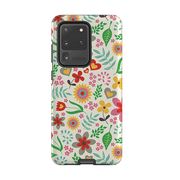 Samsung phone case-Folky Floral By Suzy Taylor-Product Details Raised bevel to protect screen from scratches. Impact resistant polycarbonate shell and shock absorbing inner TPU liner. Secure fit with design wrapping around side of the case and full access to ports. Compatible with Qi-standard wireless charging. Thickness 1/8 inch (3mm), weight 30g. Compatibility See drop down menu for options, please select the right case as we print to order.-Stringberry