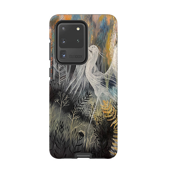 Samsung phone case-Ghost Heron By Mia Underwood-Product Details Raised bevel to protect screen from scratches. Impact resistant polycarbonate shell and shock absorbing inner TPU liner. Secure fit with design wrapping around side of the case and full access to ports. Compatible with Qi-standard wireless charging. Thickness 1/8 inch (3mm), weight 30g. Compatibility See drop down menu for options, please select the right case as we print to order.-Stringberry