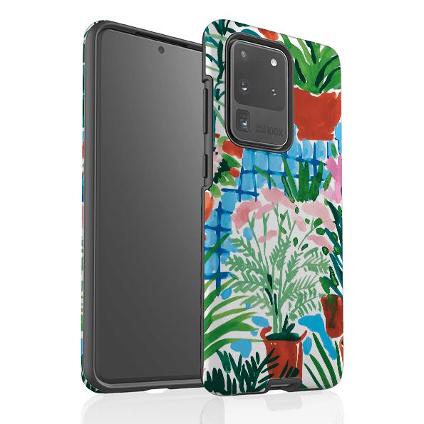 Samsung phone case-Glasshouse Gardener By Sarah Campbell-Product Details Raised bevel to protect screen from scratches. Impact resistant polycarbonate shell and shock absorbing inner TPU liner. Secure fit with design wrapping around side of the case and full access to ports. Compatible with Qi-standard wireless charging. Thickness 1/8 inch (3mm), weight 30g. Compatibility See drop down menu for options, please select the right case as we print to order.-Stringberry