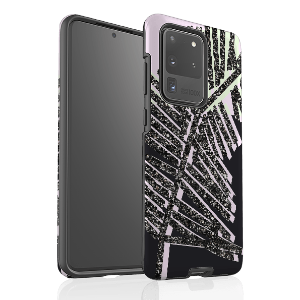 Samsung phone case-Glitter Palm By Kitty Joseph-Product Details Raised bevel to protect screen from scratches. Impact resistant polycarbonate shell and shock absorbing inner TPU liner. Secure fit with design wrapping around side of the case and full access to ports. Compatible with Qi-standard wireless charging. Thickness 1/8 inch (3mm), weight 30g. Compatibility See drop down menu for options, please select the right case as we print to order.-Stringberry