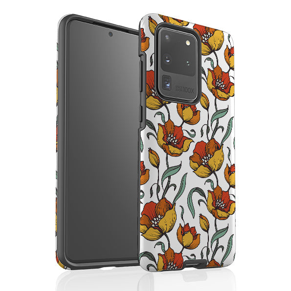 Samsung phone case-Happy Floral-Product Details Raised bevel to protect screen from scratches. Impact resistant polycarbonate shell and shock absorbing inner TPU liner. Secure fit with design wrapping around side of the case and full access to ports. Compatible with Qi-standard wireless charging. Thickness 1/8 inch (3mm), weight 30g. Compatibility See drop down menu for options, please select the right case as we print to order.-Stringberry