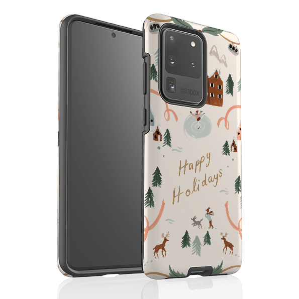 Samsung phone case-Happy Holidays By Bex Parkin-Product Details Raised bevel to protect screen from scratches. Impact resistant polycarbonate shell and shock absorbing inner TPU liner. Secure fit with design wrapping around side of the case and full access to ports. Compatible with Qi-standard wireless charging. Thickness 1/8 inch (3mm), weight 30g. Compatibility See drop down menu for options, please select the right case as we print to order.-Stringberry