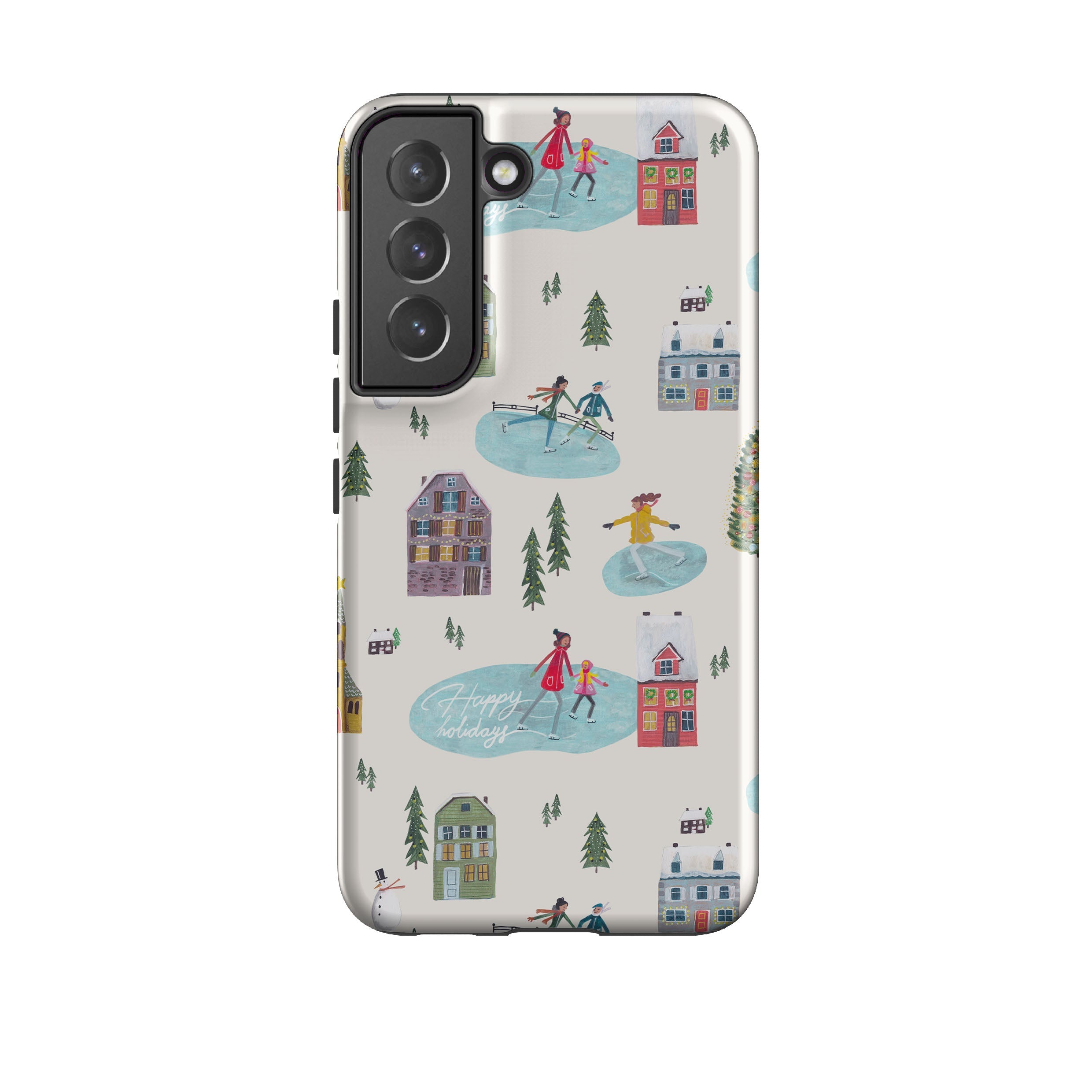 Samsung phone case-Happy Holidays By Caroline Bonne Muller-Product Details Raised bevel to protect screen from scratches. Impact resistant polycarbonate shell and shock absorbing inner TPU liner. Secure fit with design wrapping around side of the case and full access to ports. Compatible with Qi-standard wireless charging. Thickness 1/8 inch (3mm), weight 30g. Compatibility See drop down menu for options, please select the right case as we print to order.-Stringberry