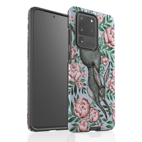 Samsung phone case-Hare And Peonies By Catherine Rowe-Product Details Raised bevel to protect screen from scratches. Impact resistant polycarbonate shell and shock absorbing inner TPU liner. Secure fit with design wrapping around side of the case and full access to ports. Compatible with Qi-standard wireless charging. Thickness 1/8 inch (3mm), weight 30g. Compatibility See drop down menu for options, please select the right case as we print to order.-Stringberry