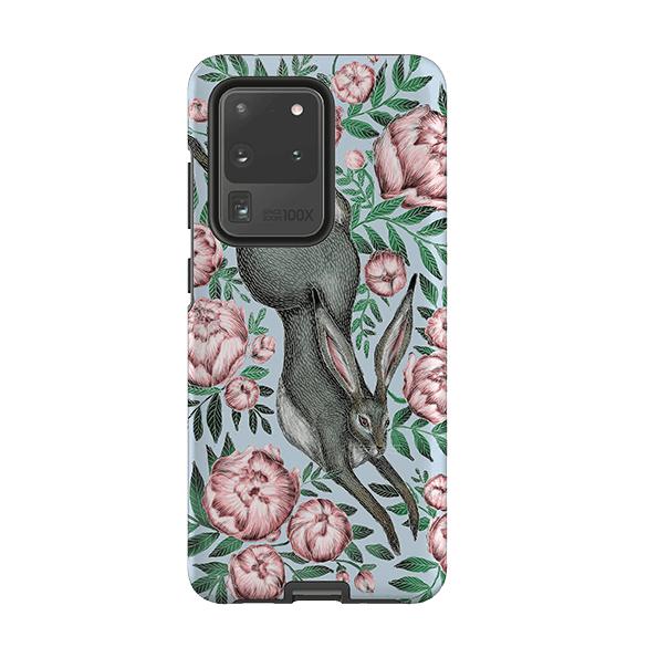 Samsung phone case-Hare And Peonies By Catherine Rowe-Product Details Raised bevel to protect screen from scratches. Impact resistant polycarbonate shell and shock absorbing inner TPU liner. Secure fit with design wrapping around side of the case and full access to ports. Compatible with Qi-standard wireless charging. Thickness 1/8 inch (3mm), weight 30g. Compatibility See drop down menu for options, please select the right case as we print to order.-Stringberry