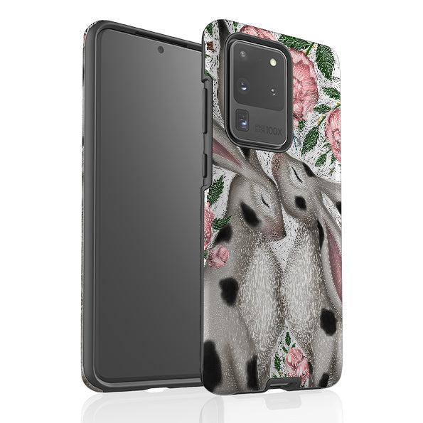 Samsung phone case-Hares And Peonies By Catherine Rowe-Product Details Raised bevel to protect screen from scratches. Impact resistant polycarbonate shell and shock absorbing inner TPU liner. Secure fit with design wrapping around side of the case and full access to ports. Compatible with Qi-standard wireless charging. Thickness 1/8 inch (3mm), weight 30g. Compatibility See drop down menu for options, please select the right case as we print to order.-Stringberry