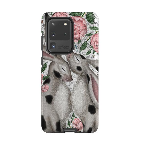 Samsung phone case-Hares And Peonies By Catherine Rowe-Product Details Raised bevel to protect screen from scratches. Impact resistant polycarbonate shell and shock absorbing inner TPU liner. Secure fit with design wrapping around side of the case and full access to ports. Compatible with Qi-standard wireless charging. Thickness 1/8 inch (3mm), weight 30g. Compatibility See drop down menu for options, please select the right case as we print to order.-Stringberry