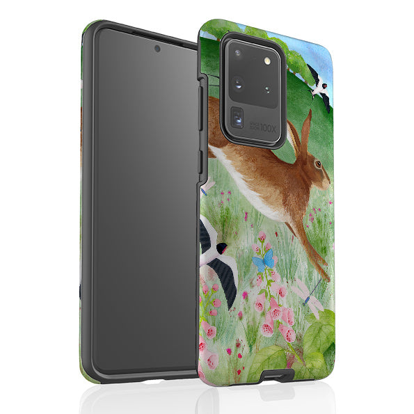 Samsung phone case-Hares And Swallows By Bex Parkin-Product Details Raised bevel to protect screen from scratches. Impact resistant polycarbonate shell and shock absorbing inner TPU liner. Secure fit with design wrapping around side of the case and full access to ports. Compatible with Qi-standard wireless charging. Thickness 1/8 inch (3mm), weight 30g. Compatibility See drop down menu for options, please select the right case as we print to order.-Stringberry