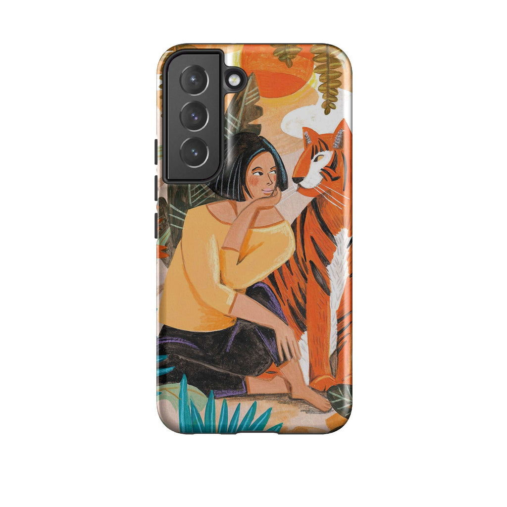 Samsung phone case-Hello Tiger By Caroline Bonne Muller-Product Details Raised bevel to protect screen from scratches. Impact resistant polycarbonate shell and shock absorbing inner TPU liner. Secure fit with design wrapping around side of the case and full access to ports. Compatible with Qi-standard wireless charging. Thickness 1/8 inch (3mm), weight 30g. Compatibility See drop down menu for options, please select the right case as we print to order.-Stringberry