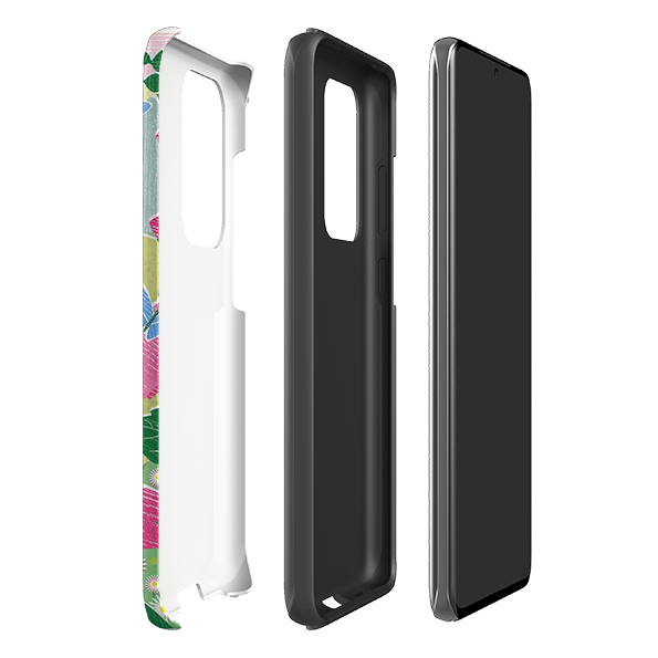 Samsung phone case-Hollyhocks By Liane Payne-Product Details Raised bevel to protect screen from scratches. Impact resistant polycarbonate shell and shock absorbing inner TPU liner. Secure fit with design wrapping around side of the case and full access to ports. Compatible with Qi-standard wireless charging. Thickness 1/8 inch (3mm), weight 30g. Compatibility See drop down menu for options, please select the right case as we print to order.-Stringberry