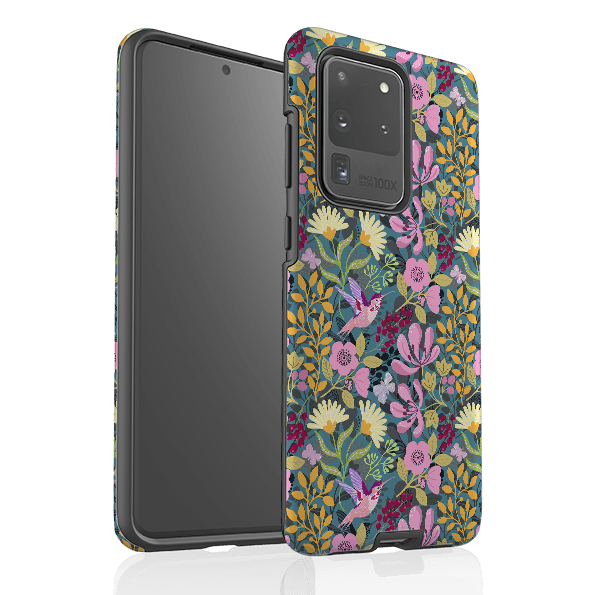 Samsung phone case-Hummingbird Pattern By Bex Parkin-Product Details Raised bevel to protect screen from scratches. Impact resistant polycarbonate shell and shock absorbing inner TPU liner. Secure fit with design wrapping around side of the case and full access to ports. Compatible with Qi-standard wireless charging. Thickness 1/8 inch (3mm), weight 30g. Compatibility See drop down menu for options, please select the right case as we print to order.-Stringberry
