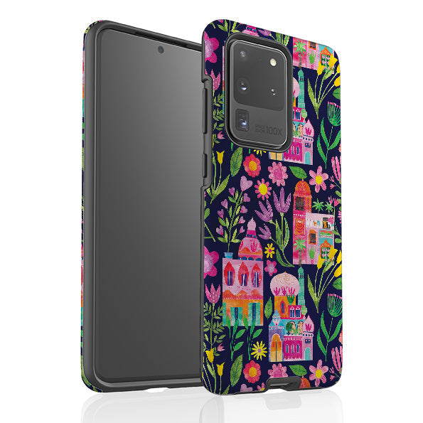 Samsung phone case-Indian Summer Dark By Tracey English-Product Details Raised bevel to protect screen from scratches. Impact resistant polycarbonate shell and shock absorbing inner TPU liner. Secure fit with design wrapping around side of the case and full access to ports. Compatible with Qi-standard wireless charging. Thickness 1/8 inch (3mm), weight 30g. Compatibility See drop down menu for options, please select the right case as we print to order.-Stringberry