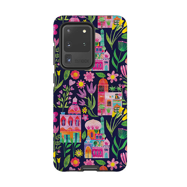 Samsung phone case-Indian Summer Dark By Tracey English-Product Details Raised bevel to protect screen from scratches. Impact resistant polycarbonate shell and shock absorbing inner TPU liner. Secure fit with design wrapping around side of the case and full access to ports. Compatible with Qi-standard wireless charging. Thickness 1/8 inch (3mm), weight 30g. Compatibility See drop down menu for options, please select the right case as we print to order.-Stringberry