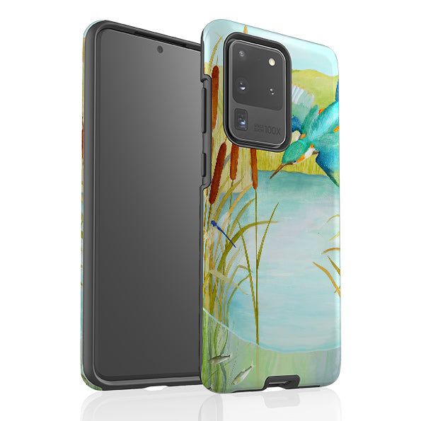 Samsung phone case-Kingfisher By Bex Parkin-Product Details Raised bevel to protect screen from scratches. Impact resistant polycarbonate shell and shock absorbing inner TPU liner. Secure fit with design wrapping around side of the case and full access to ports. Compatible with Qi-standard wireless charging. Thickness 1/8 inch (3mm), weight 30g. Compatibility See drop down menu for options, please select the right case as we print to order.-Stringberry
