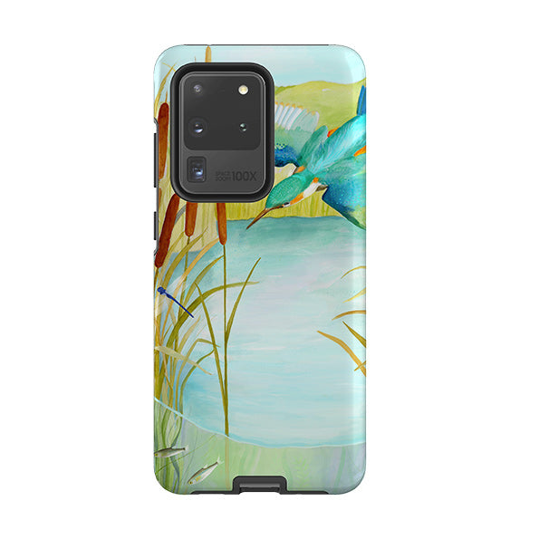 Samsung phone case-Kingfisher By Bex Parkin-Product Details Raised bevel to protect screen from scratches. Impact resistant polycarbonate shell and shock absorbing inner TPU liner. Secure fit with design wrapping around side of the case and full access to ports. Compatible with Qi-standard wireless charging. Thickness 1/8 inch (3mm), weight 30g. Compatibility See drop down menu for options, please select the right case as we print to order.-Stringberry