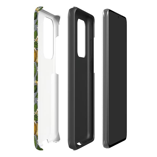 Samsung phone case-Lemons By Catherine Rowe-Product Details Raised bevel to protect screen from scratches. Impact resistant polycarbonate shell and shock absorbing inner TPU liner. Secure fit with design wrapping around side of the case and full access to ports. Compatible with Qi-standard wireless charging. Thickness 1/8 inch (3mm), weight 30g. Compatibility See drop down menu for options, please select the right case as we print to order.-Stringberry