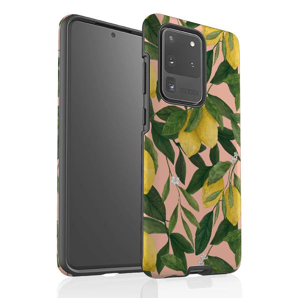Samsung phone case-Lemons By Jade Mosinski-Product Details Raised bevel to protect screen from scratches. Impact resistant polycarbonate shell and shock absorbing inner TPU liner. Secure fit with design wrapping around side of the case and full access to ports. Compatible with Qi-standard wireless charging. Thickness 1/8 inch (3mm), weight 30g. Compatibility See drop down menu for options, please select the right case as we print to order.-Stringberry