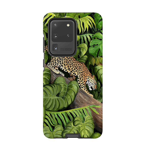 Samsung phone case-Leopard Poised By Bex Parkin-Product Details Raised bevel to protect screen from scratches. Impact resistant polycarbonate shell and shock absorbing inner TPU liner. Secure fit with design wrapping around side of the case and full access to ports. Compatible with Qi-standard wireless charging. Thickness 1/8 inch (3mm), weight 30g. Compatibility See drop down menu for options, please select the right case as we print to order.-Stringberry