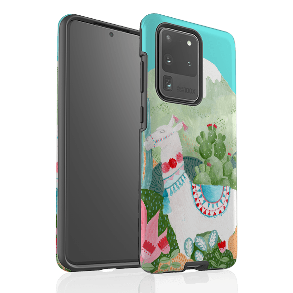 Samsung phone case-Llama By Bex Parkin-Product Details Raised bevel to protect screen from scratches. Impact resistant polycarbonate shell and shock absorbing inner TPU liner. Secure fit with design wrapping around side of the case and full access to ports. Compatible with Qi-standard wireless charging. Thickness 1/8 inch (3mm), weight 30g. Compatibility See drop down menu for options, please select the right case as we print to order.-Stringberry
