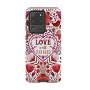 Samsung phone case-Love Is All You Need By Suzy Taylor-Product Details Raised bevel to protect screen from scratches. Impact resistant polycarbonate shell and shock absorbing inner TPU liner. Secure fit with design wrapping around side of the case and full access to ports. Compatible with Qi-standard wireless charging. Thickness 1/8 inch (3mm), weight 30g. Compatibility See drop down menu for options, please select the right case as we print to order.-Stringberry