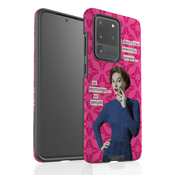 Samsung phone case-Morning Person By Clare Jordan-Product Details Raised bevel to protect screen from scratches. Impact resistant polycarbonate shell and shock absorbing inner TPU liner. Secure fit with design wrapping around side of the case and full access to ports. Compatible with Qi-standard wireless charging. Thickness 1/8 inch (3mm), weight 30g. Compatibility See drop down menu for options, please select the right case as we print to order.-Stringberry