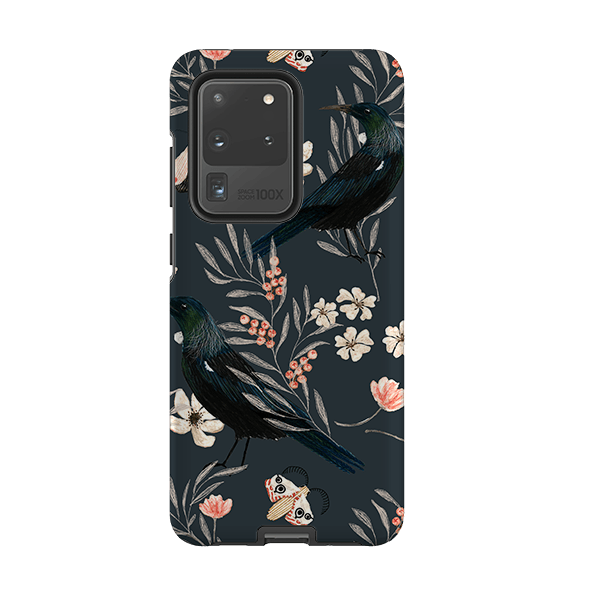 Samsung phone case-Moths And Tuis By Katherine Quinn-Product Details Raised bevel to protect screen from scratches. Impact resistant polycarbonate shell and shock absorbing inner TPU liner. Secure fit with design wrapping around side of the case and full access to ports. Compatible with Qi-standard wireless charging. Thickness 1/8 inch (3mm), weight 30g. Compatibility See drop down menu for options, please select the right case as we print to order.-Stringberry