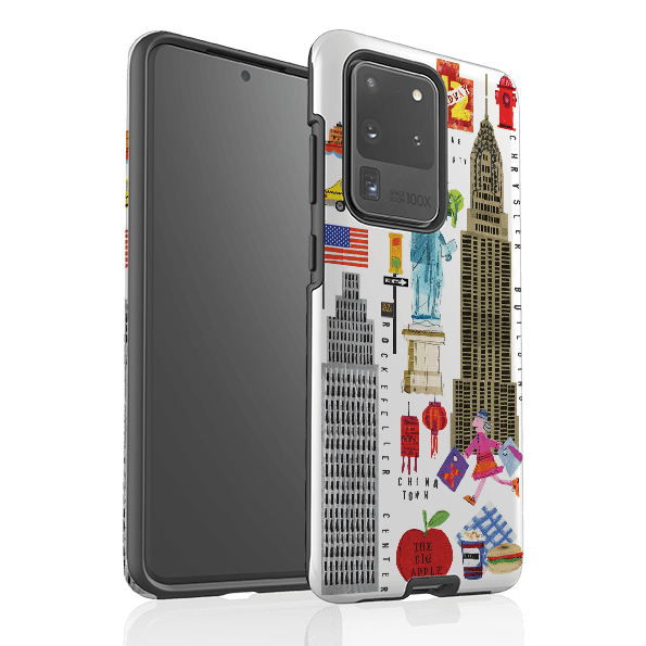 Samsung phone case-New York Icons By Tracey English-Product Details Raised bevel to protect screen from scratches. Impact resistant polycarbonate shell and shock absorbing inner TPU liner. Secure fit with design wrapping around side of the case and full access to ports. Compatible with Qi-standard wireless charging. Thickness 1/8 inch (3mm), weight 30g. Compatibility See drop down menu for options, please select the right case as we print to order.-Stringberry