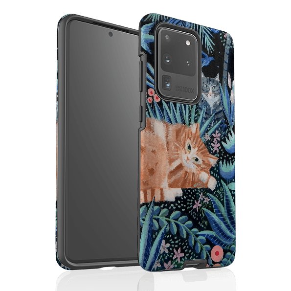 Samsung phone case-Night Cats By Mary Stubberfield-Product Details Raised bevel to protect screen from scratches. Impact resistant polycarbonate shell and shock absorbing inner TPU liner. Secure fit with design wrapping around side of the case and full access to ports. Compatible with Qi-standard wireless charging. Thickness 1/8 inch (3mm), weight 30g. Compatibility See drop down menu for options, please select the right case as we print to order.-Stringberry