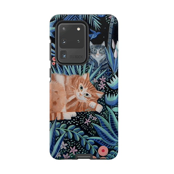 Samsung phone case-Night Cats By Mary Stubberfield-Product Details Raised bevel to protect screen from scratches. Impact resistant polycarbonate shell and shock absorbing inner TPU liner. Secure fit with design wrapping around side of the case and full access to ports. Compatible with Qi-standard wireless charging. Thickness 1/8 inch (3mm), weight 30g. Compatibility See drop down menu for options, please select the right case as we print to order.-Stringberry