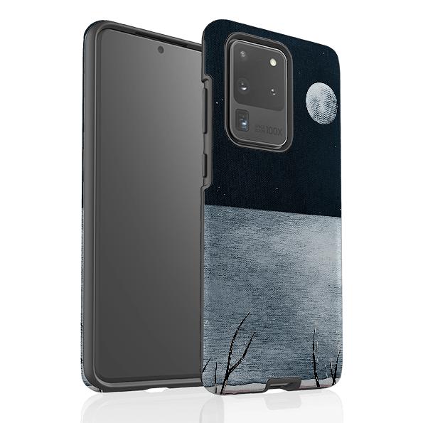 Samsung phone case-Night Of The Huge Moon By Natasha Newton-Product Details Raised bevel to protect screen from scratches. Impact resistant polycarbonate shell and shock absorbing inner TPU liner. Secure fit with design wrapping around side of the case and full access to ports. Compatible with Qi-standard wireless charging. Thickness 1/8 inch (3mm), weight 30g. Compatibility See drop down menu for options, please select the right case as we print to order.-Stringberry