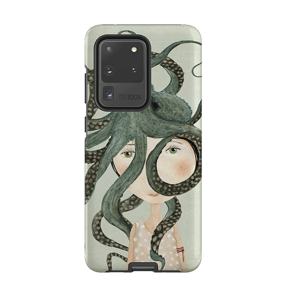 Samsung phone case-Octopus Girl By Katherine Quinn-Product Details Raised bevel to protect screen from scratches. Impact resistant polycarbonate shell and shock absorbing inner TPU liner. Secure fit with design wrapping around side of the case and full access to ports. Compatible with Qi-standard wireless charging. Thickness 1/8 inch (3mm), weight 30g. Compatibility See drop down menu for options, please select the right case as we print to order.-Stringberry