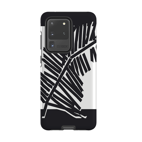 Samsung phone case-Palm Moon Silhouette By Kitty Joseph-Product Details Raised bevel to protect screen from scratches. Impact resistant polycarbonate shell and shock absorbing inner TPU liner. Secure fit with design wrapping around side of the case and full access to ports. Compatible with Qi-standard wireless charging. Thickness 1/8 inch (3mm), weight 30g. Compatibility See drop down menu for options, please select the right case as we print to order.-Stringberry