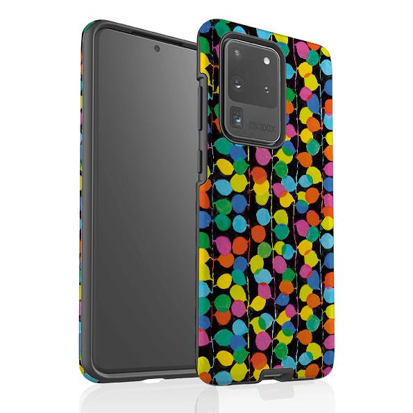 Samsung phone case-Party Lights By Sarah Campbell-Product Details Raised bevel to protect screen from scratches. Impact resistant polycarbonate shell and shock absorbing inner TPU liner. Secure fit with design wrapping around side of the case and full access to ports. Compatible with Qi-standard wireless charging. Thickness 1/8 inch (3mm), weight 30g. Compatibility See drop down menu for options, please select the right case as we print to order.-Stringberry