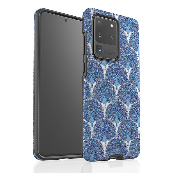 Samsung phone case-Peacock Blue By Natalie Pedetti Prack-Product Details Raised bevel to protect screen from scratches. Impact resistant polycarbonate shell and shock absorbing inner TPU liner. Secure fit with design wrapping around side of the case and full access to ports. Compatible with Qi-standard wireless charging. Thickness 1/8 inch (3mm), weight 30g. Compatibility See drop down menu for options, please select the right case as we print to order.-Stringberry