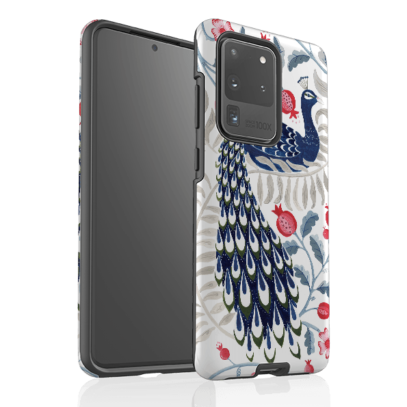 Samsung phone case-Peacock By Bex Parkin-Product Details Raised bevel to protect screen from scratches. Impact resistant polycarbonate shell and shock absorbing inner TPU liner. Secure fit with design wrapping around side of the case and full access to ports. Compatible with Qi-standard wireless charging. Thickness 1/8 inch (3mm), weight 30g. Compatibility See drop down menu for options, please select the right case as we print to order.-Stringberry
